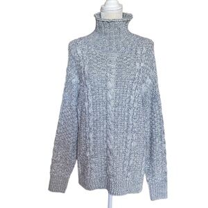 𝅺Racheal Wool Blend Turtle Neck Chunky Cable Knit Gray Sweater Women’s S